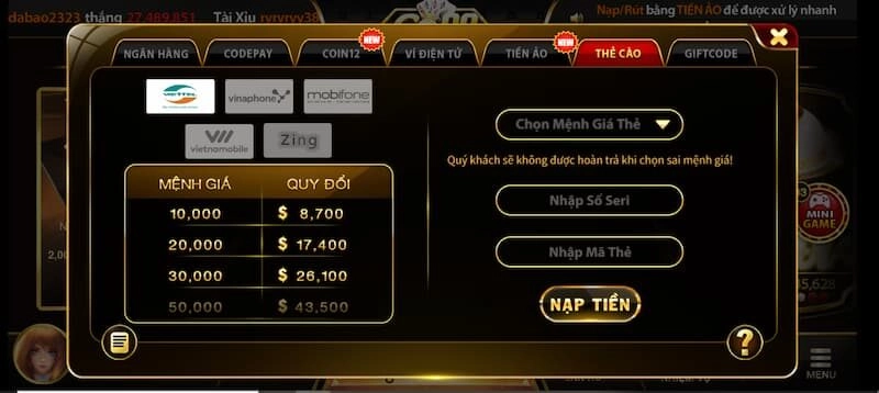 gửi tiền GO88 qua thẻ cào